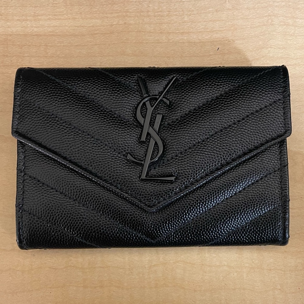 YSL Saint Laurent Women Black Mono Grain de Poudre French Wallet